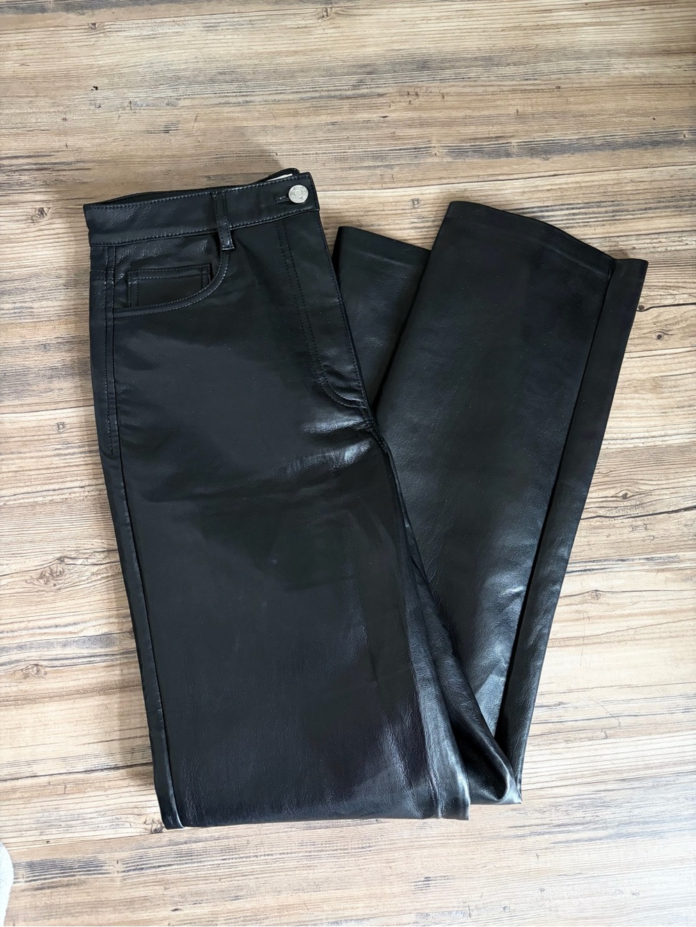 Aritzia Wilfred Melina Black Vegan Leather Straight-Leg Pants
